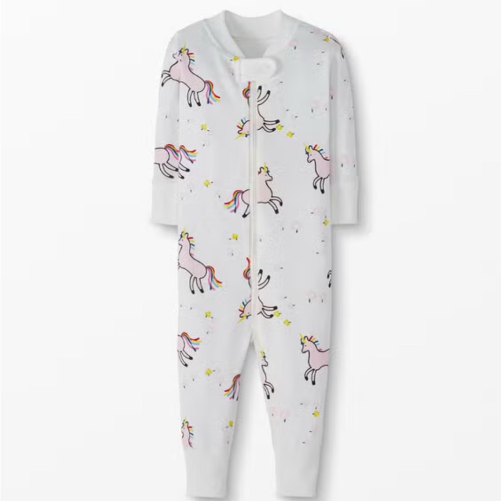 Hanna Andersson Unicorn Print Zipper Bodysuit  12-18 Months 100% Organic Cotton